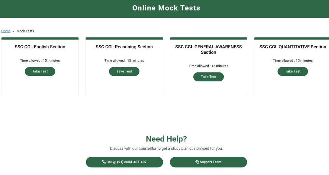 Online mock tests on PanaceaTutor for the SSC CGL English, Reasoning, General Awareness and Quantitative sections